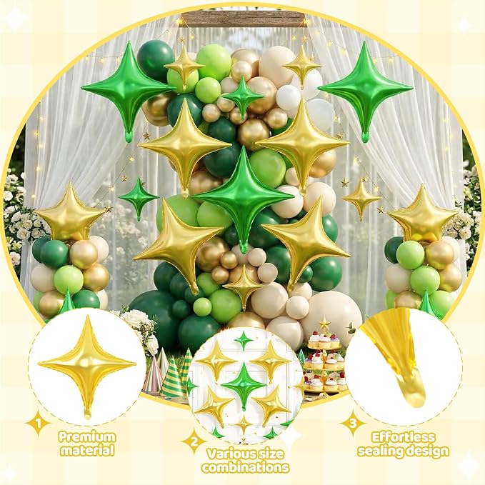 Green Gold Star Balloons, 26 Inch and 10 Inch Gold Stars Shaped Balloon - Image 3