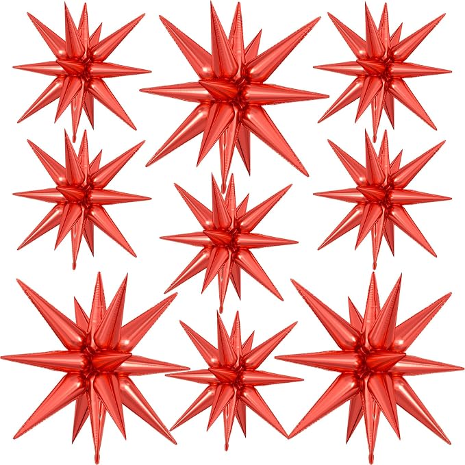 9Pcs Red Star Balloons, Large Explosion Star Foil Balloons, Metallic Red Mylar by Dagelar