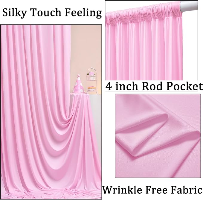 10ft x 10ft Wrinkle Free Pink Backdrop Curtains - Image 2