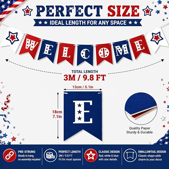 Patriotic Welcome Banner for 4th of July Decorations | Welcome Decorations for - Image 2