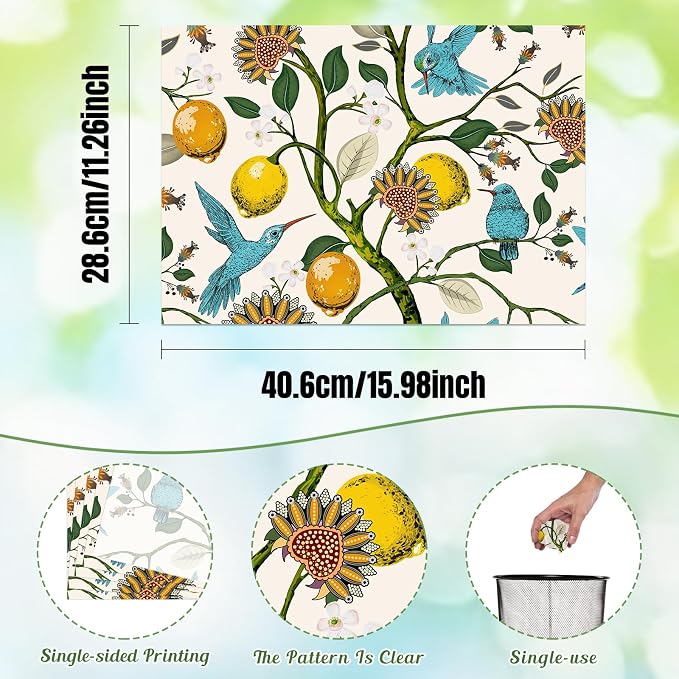 50 Pack Vintage Lemon Disposable Paper Placemats 11 x 16 Inches | Hummingbird - Image 2