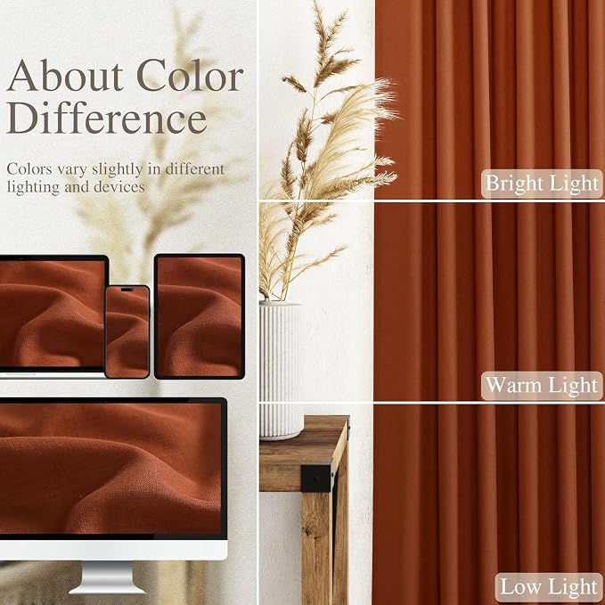 Extra Wide Linen Curtains for Living Room 90 Inches Long Terracotta Light - Image 3