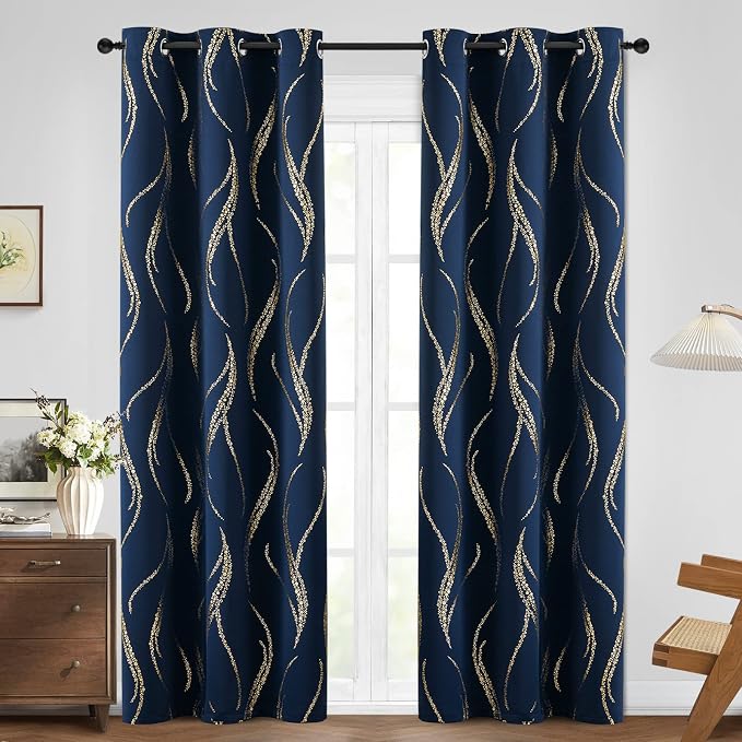 Yakamok Navy Blue Blackout Curtains - Image 2