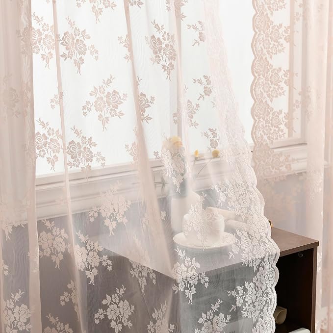 Kotile Blush Pink Floral Lace Curtains by Kotile+Curtains