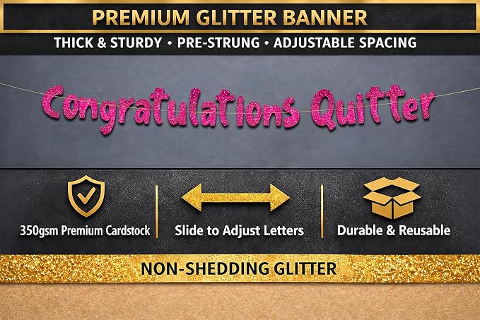Pre-Strung Congratulations Quitter Pink Glitter Banner - Image 3
