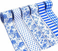 Blue and White Wired Ribbon Set, 6 Rolls 2.5 Inch Decorative Ribbon, by Unknown