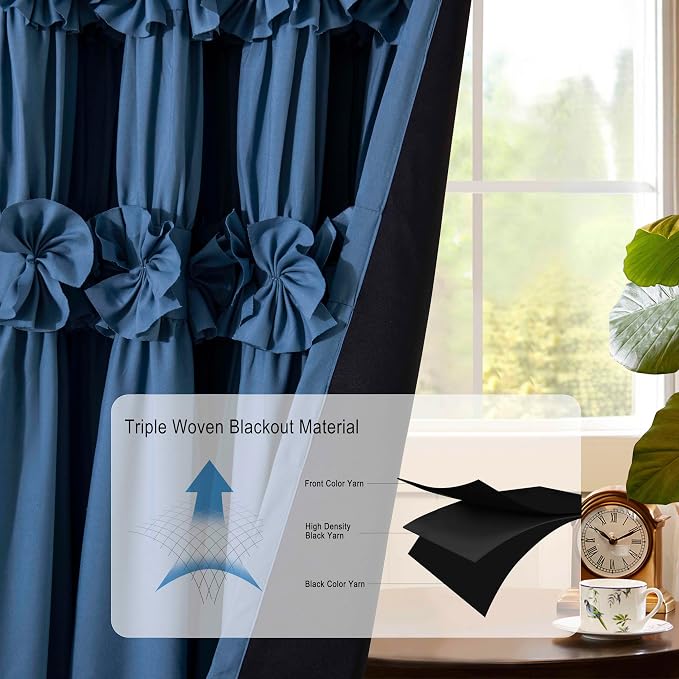 Luxurious Dusty Blue Blackout Curtains 2 Panels | 3 Rows of Handmade Butterfly - Image 5