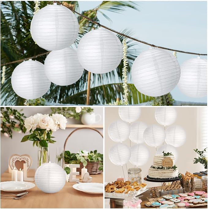 Treela 30 Pack White Chinese Japanese Paper Lanterns Decorative Hanging Round - Image 7