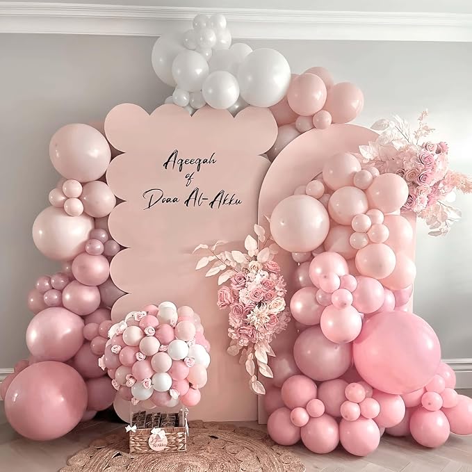 Pastel Pink and White Coquette Balloons Arch, Long Balloon as Bow Decor - Image 4