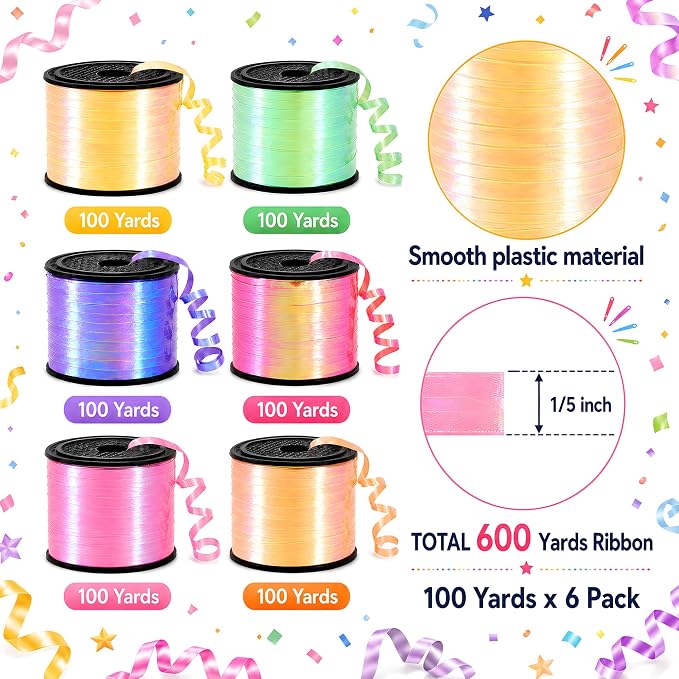 BEISHIDA 6 Assorted Colors Shiny Curling Ribbons Balloon String Ribbons - Image 2
