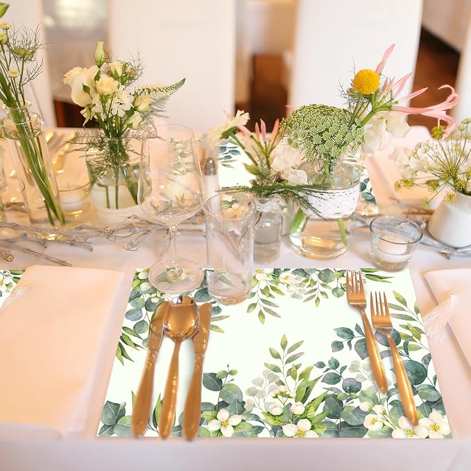 Paper Placemats Disposable 50 Pack Floral Eucalyptus Placemat Disposable Place - Image 7