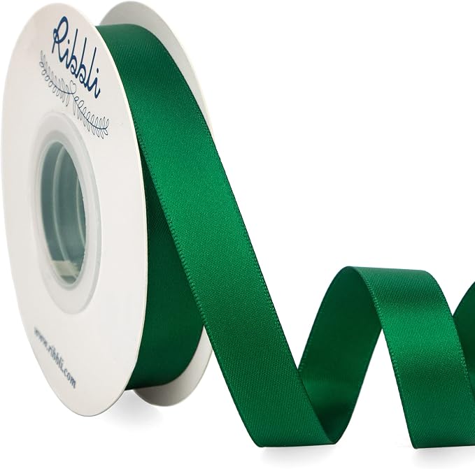 Ribbli Forest Green Satin Ribbon 5/8 inch x Continuous 25 Yards, Double Faced by Ribbli