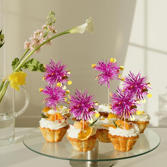 30 PCS Foil Firework Cupcake Toppers Happy Birthday Star Cupcake Picks Sparkle - Image 4