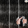 PartyWoo Black Streamers Tinsel Backdrop Curtain 3pcs 8.2ft Foil Fringe Curtain for Black History Month Juneteenth Gothic Wedding Retirement Halloween Cow Print Theme Party Celebration Decorations