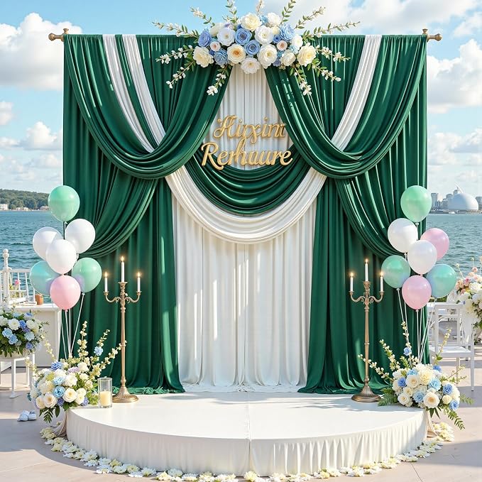 10 ft x 8 ft Wrinkle Free Hunter Green Backdrop Curtain - Image 8