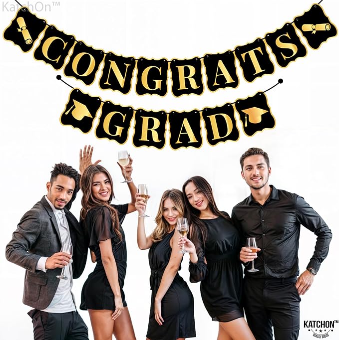 KatchOn Black and Gold Congrats Grad Banner 10 Feet | No DIY, Congratulations - Image 9