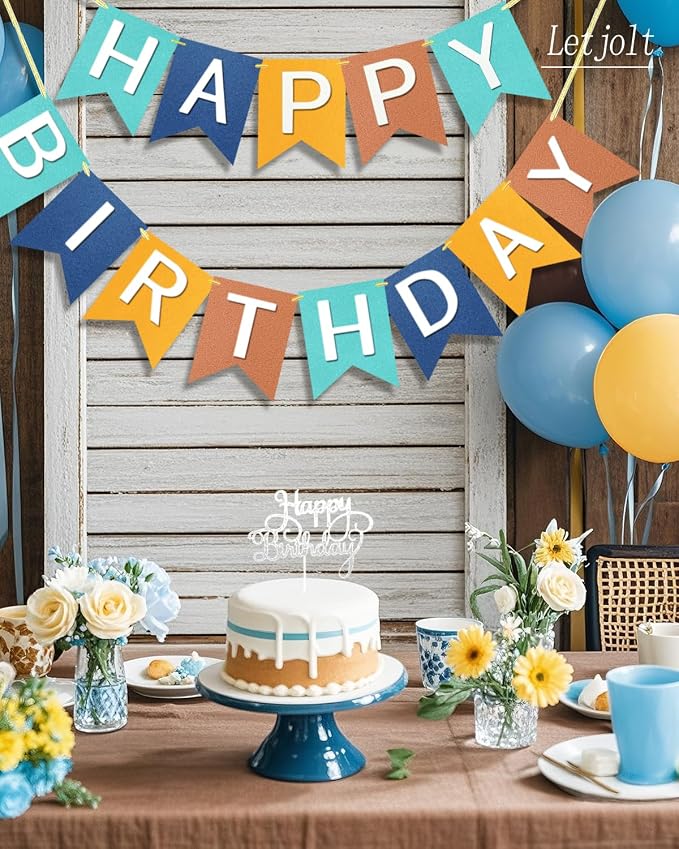 Letjolt Happy Birthday Banner Blue Orange Handmade Kids Party 13pcs | Birthday - Image 6