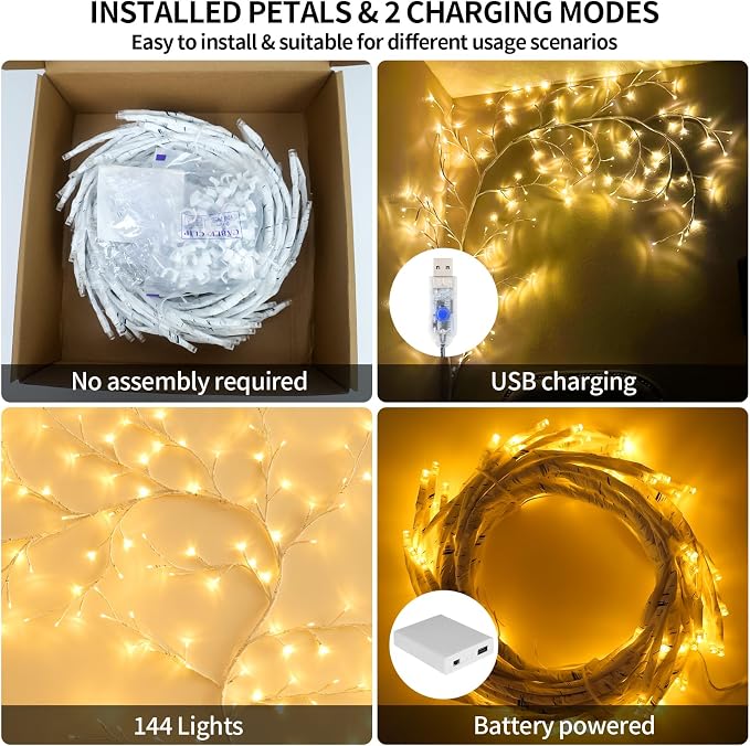 FNHMSL Enchanted Willow Vine Lights, 7.55FT 144LED 2 PCS White Tree Branch - Image 4