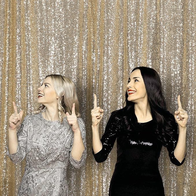 JYFLZQ Champagne Sequin Backdrop Curtains 2ft x 8ft 2 Panel Glitter Photo Booth - Image 4