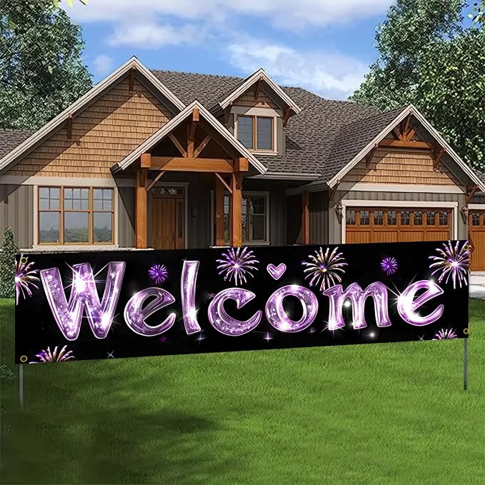 BlissYard Black Glitter Purple Banner Fireworks Love Decor 78 x 17 Inch | - Image 3
