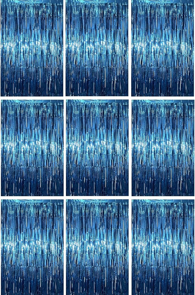 Voircoloria Retro Blue Foil Fringe Backdrop Curtains, Birthday Party Decorations by Voircoloria