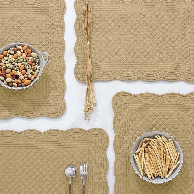 HOMBYS Quilted Placemats Set of 6 Washable-13x18 inches Rectangular Placemats - Image 4