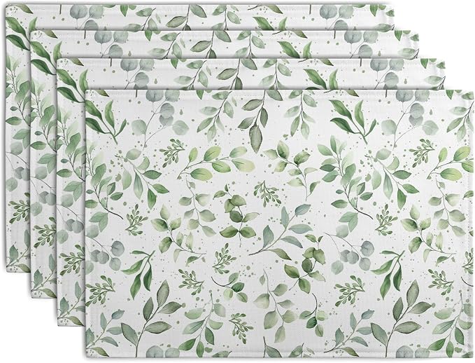 Sage Green Eucalyptus Leaves Placemats Set of 4 Spring Summer Watercolor Leaf by Wnoesat