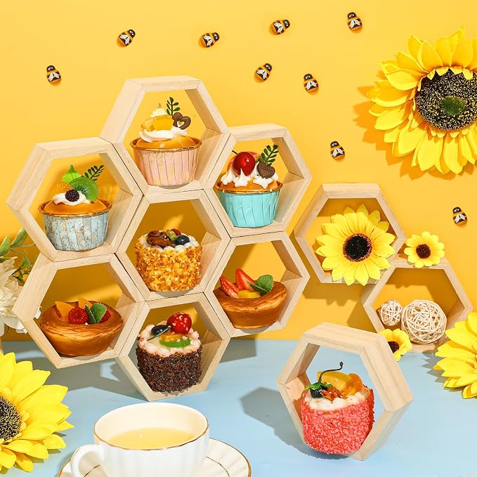 FairySandy 12 Pcs Mini Honeycomb Cupcake Stand Cake Farmhouse Hexagon Display - Image 6