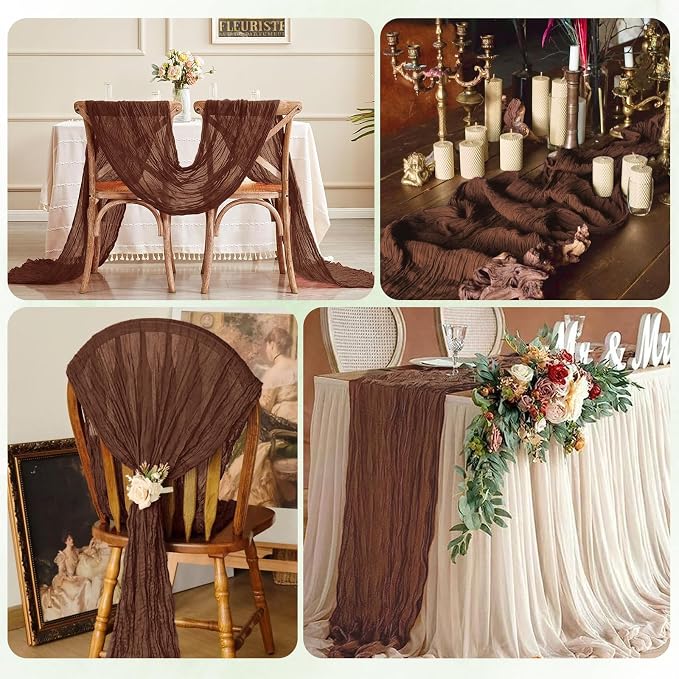 6 Pack Brown Cheesecloth Table Runner 17x108 Inch Semi Sheer Boho Gauze Cheese - Image 6