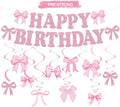 Glitter Pink Bow Happy Birthday Banner by RICHHHA