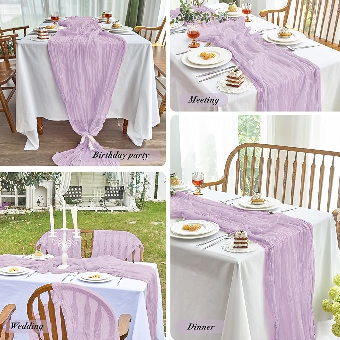 IVAPUPU 2 Pcs Cheesecloth Table Runner - 10ft Lilac Purple Lavender Summer Boho - Image 6