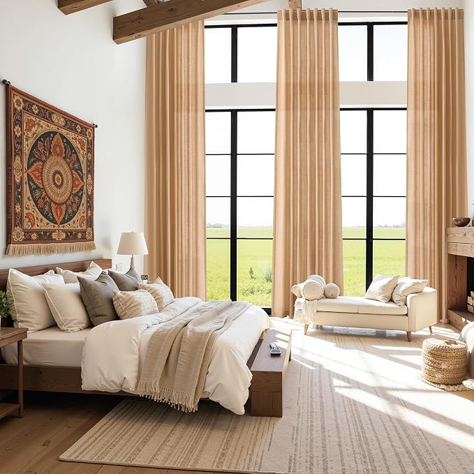 Camel Linen Curtains for Living Room Extra Long 126 Inches Long Back Tab Light - Image 7