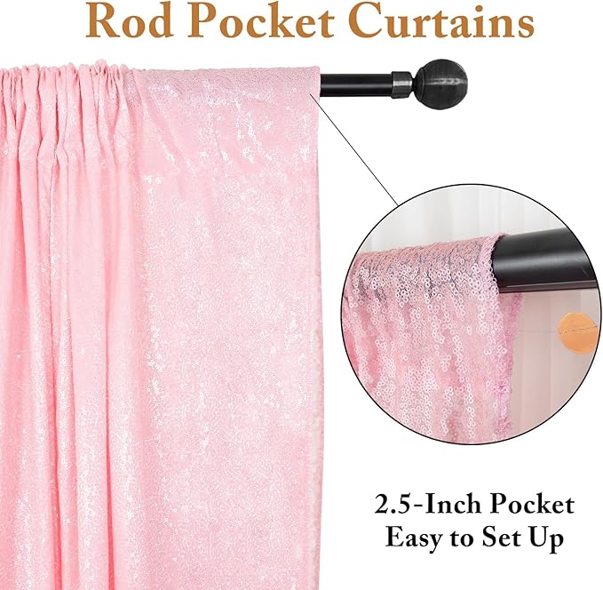 ShinyBeauty Sequin Curtains 4 Panels Baby Pink | 2Ft x 8Ft Sparkle Photo Backdrop | Shimmer Background for Parties & Events | Perfect for Baby Showers & Weddings | Durable & Elegant