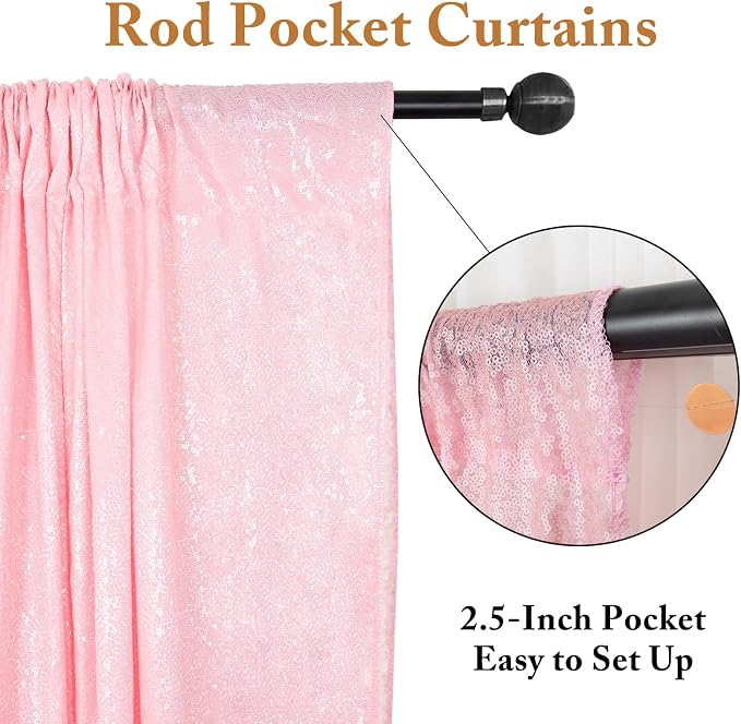 ShinyBeauty 4x8FT Pink Sequin Backdrop Curtains 2 Panels - Image 3