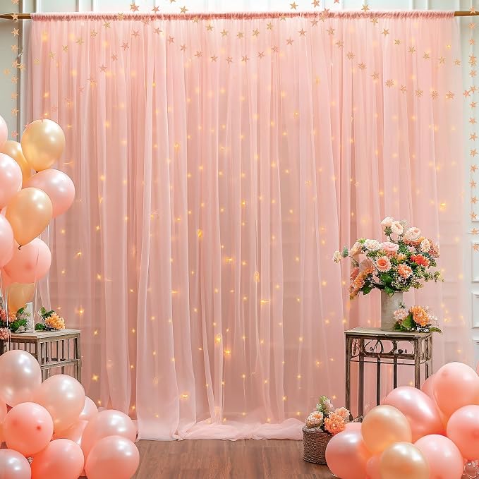 20x8ft Peach Tulle Backdrop Curtain - Image 5