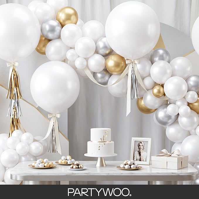 PartyWoo Pearl White Balloons 140pcs Metallic White Color Different Sizes | 18 - Image 8