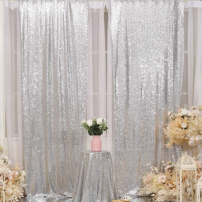 Eternal Beauty Sequin Backdrop Curtains, 2x8 Ft-2 Panels Silver Back Drop for Shimmer Photography Party Wedding Birthday Decor