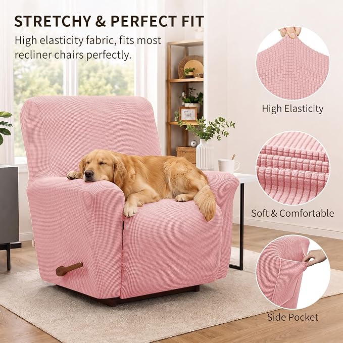 Recliner Chair Covers, 1-Piece Lazy Boy Recliner Covers, Dusty Pink | Washable - Image 2