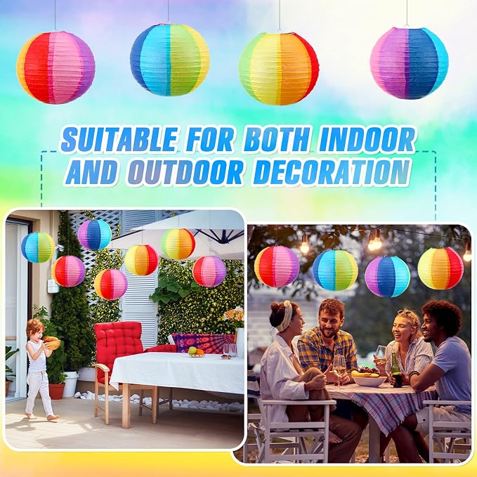 Treela 16 Pcs Beach Ball Paper Lanterns, Rainbow Hanging Paper Lanterns - Image 5