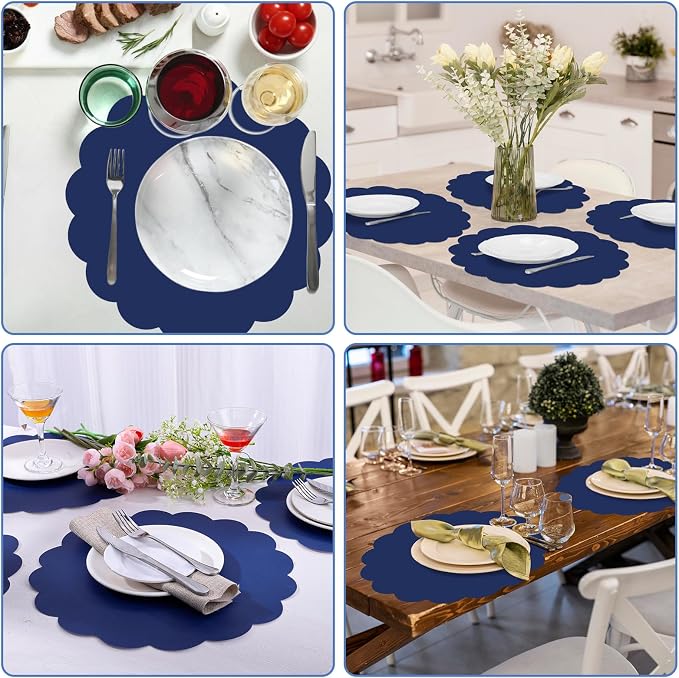 60 Pcs Navy Blue Paper Placemats, 13.5 Inch Disposable Scalloped Table Mats | - Image 7