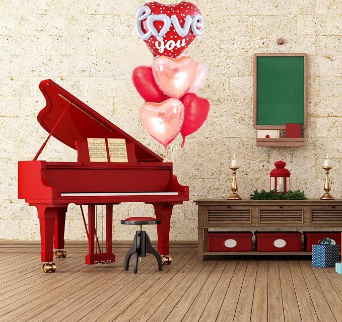 Red Heart Shape Rose Gold Love You Balloons Pack Of 6 Foil Helium Mylar Balloons - Image 4