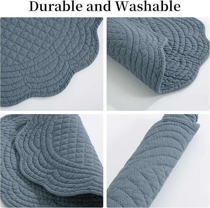 HOMBYS Quilted Placemats Set of 6 Washable Round Placemats - Image 5