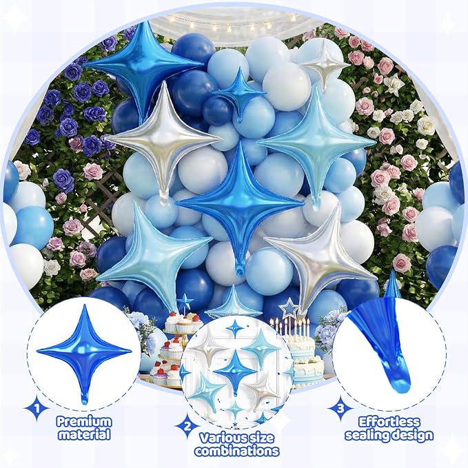 Blue Silver Star Balloons, 26 Inch and 10 Inch Silver Stars Shaped Balloon - Image 3