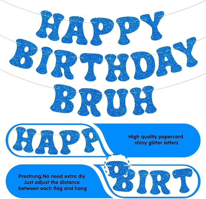 Blue Bruh Happy Birthday Banner Sign Pre-Strung Funny Birthday Decorations - Image 2
