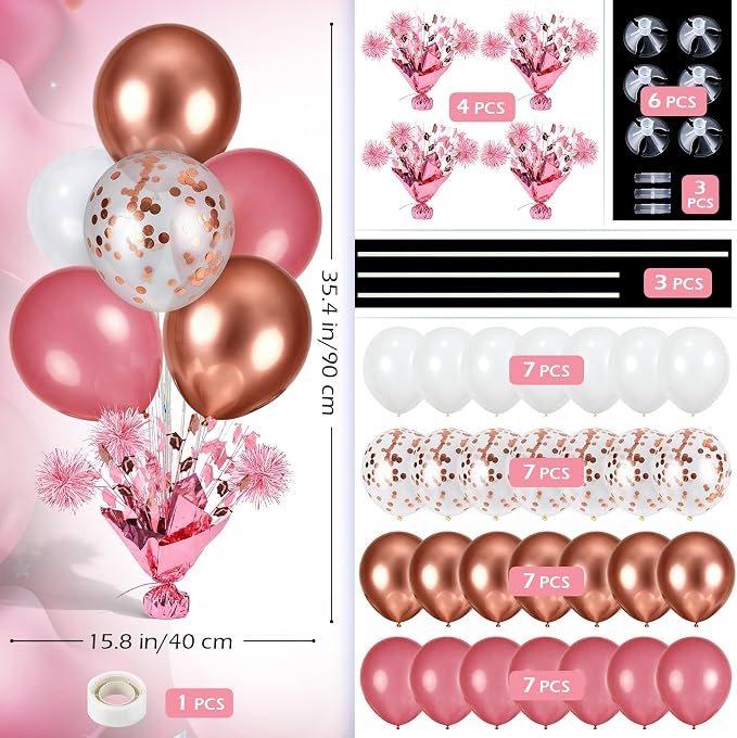 4 Set Rose Gold Balloon Centerpieces - Image 3
