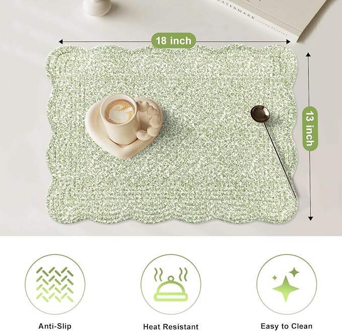 6 PC Quilted Placemats, 100% Cotton Fabric Washable Cloth Table Mats - Image 3