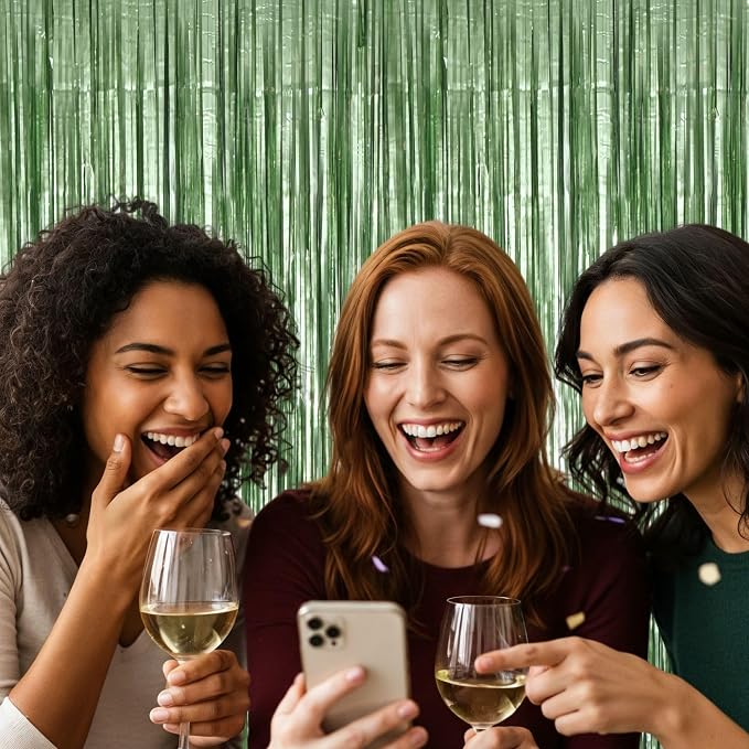 Matte Sage Green Tinsel Foil Curtains Backdrop Party Decorations | 4 PCS - Image 6