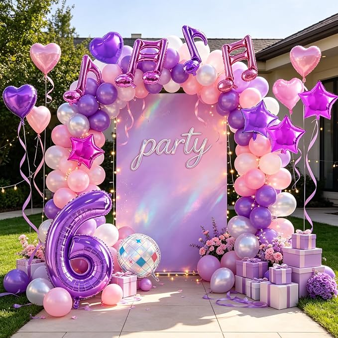 TONIFUL Girl‘s Purple Pink Music Themed 6th Birthday Decorations | 40 Inch - Image 3
