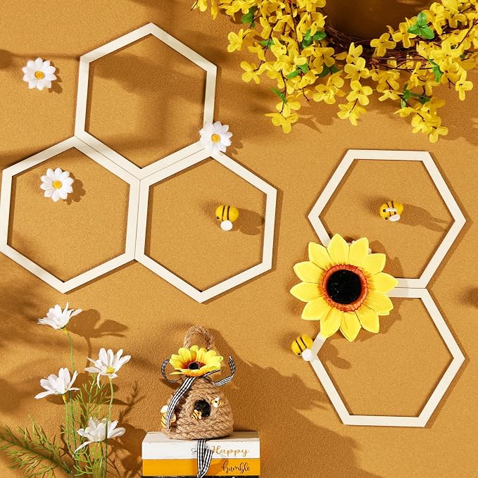 Gerrii 24 Pcs 6.8 Inch Honeycomb Decorations Unfinished Wooden Hexagon Wall - Image 3