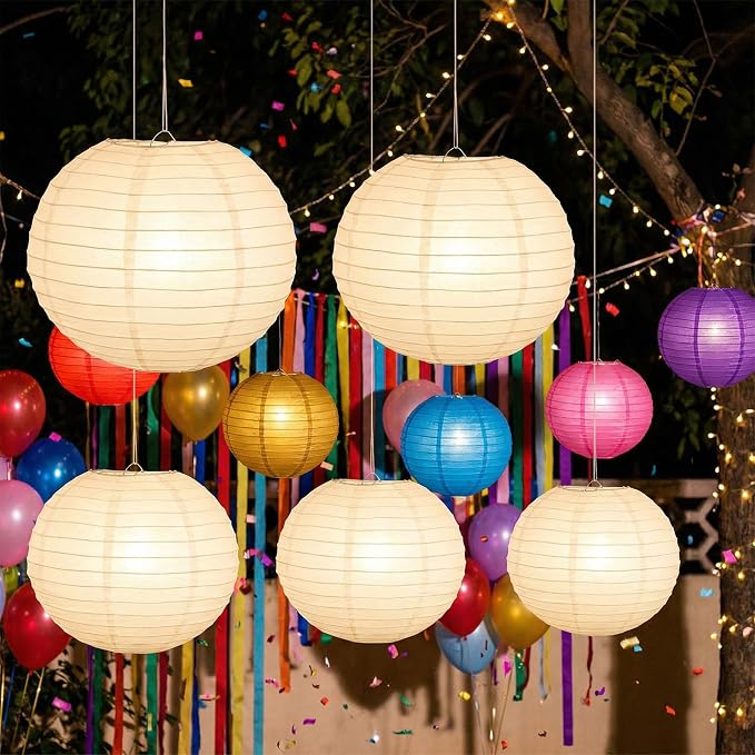 30 Pcs White Paper Lanterns, Round Chinese Japanese Paper Lantern Lamps Hanging - Image 4
